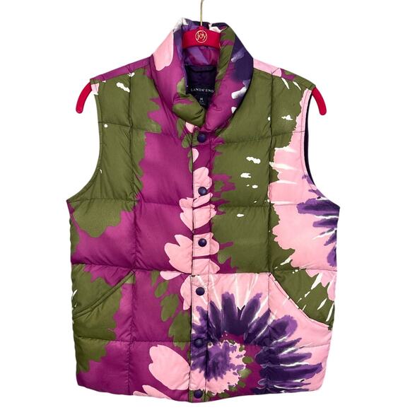 Land's End Women's Down Puffer Vest Multi Color Size M Fall Winter Dopamine - Picture 1 of 6